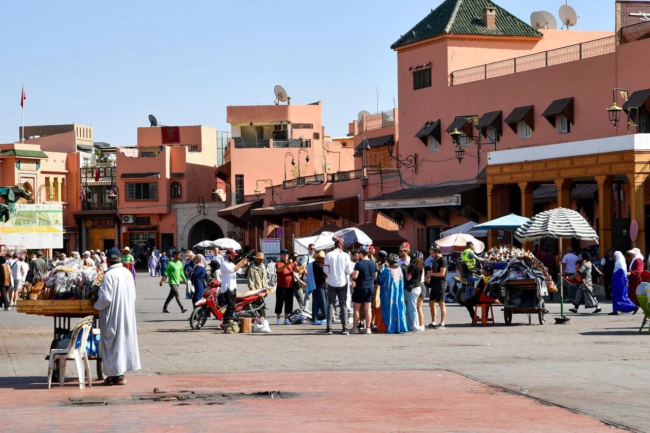Bustling evening market stalls in the Djemaa el-Fna square, Marrakech