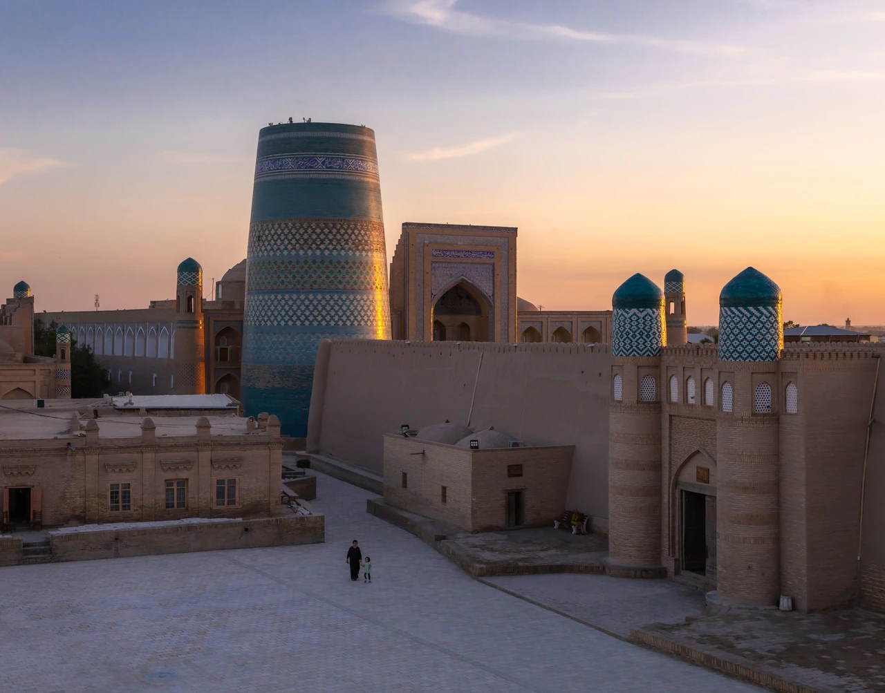 Kalta Minor Minaret in Khiva, Uzbekistan at sunset